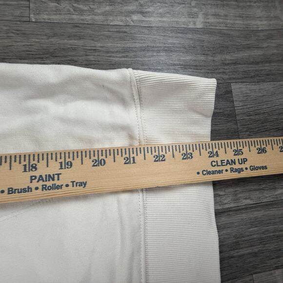 PUMA Cream White Hoodie Medium Red Logo Pullover Blue Stripe Raglan Sweatshirt - Picture 4 of 5